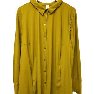 Marla Wynne Blouse Plus Size 3X Yellow Flowy Tunic Long Sleeve Shirt Jacket